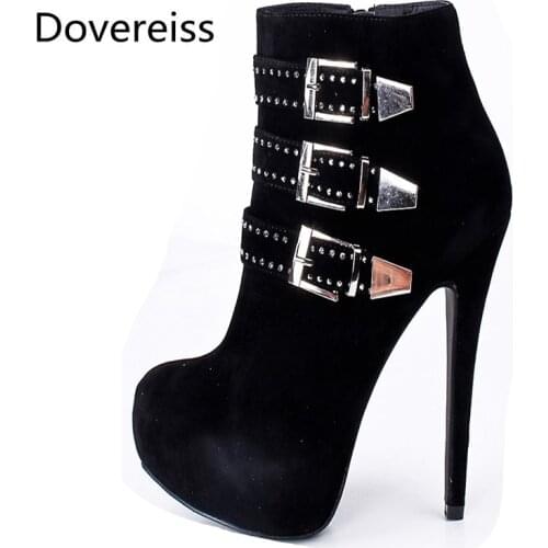 Dovereiss Fashion Womens Shoes Winter Concise Pure Color Platform New Sexy Red Pointed toe suede Ankle boots Zipper 35-45