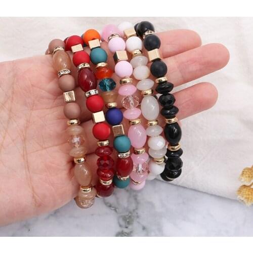 Boho Fashion Colorful Crystal Beaded Elasticity Chain Bracelet For Women Girls Gifts Trendy Temperament Jewelry Charm Bracelets