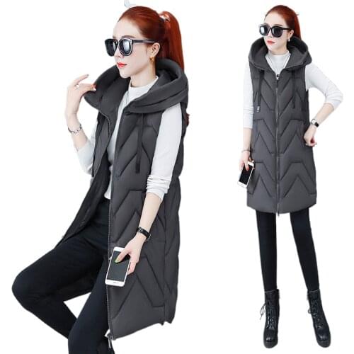 Women Solid Hooded Sleeveless Waistcoat Parkas Thick 2021 Winter Zipper Pockets Female Warm Elegant Coat Tops
