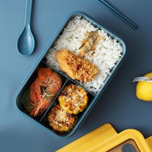 1 Set Safe Lunch Bowl Multi-use Lid PP Large Capacity 3 Compartments Food Box Container Large Capacity Portable for Home