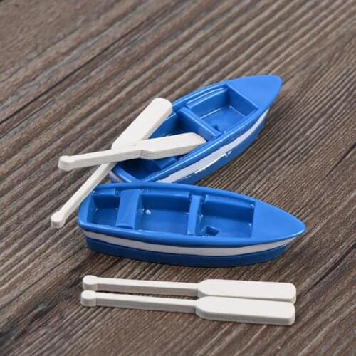1Pc Boat + 2Pcs Oar Miniature Simulated Model Dollhouse Art Bonsai Garden Decor