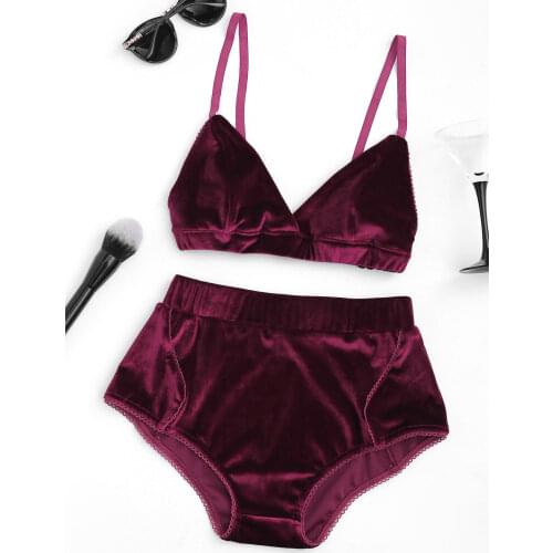 Sexy Women Girl Hot fashion Underwear Velvet Lingerie bra brief set ladies solid v-neck bras high elastic waisted panty 2pcs