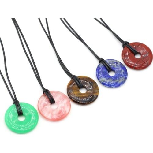 2021 Natural Agates Stone Pendant Necklace Round Shape Big Hole Beads Necklace for Women Making DIY Exquisite Gift 35x35mm