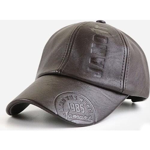 PU Leather Autumn And Winter Baseball Cap Embossed Concave LOGO European And American Fashion Mens Outdoor Cap Wholesale