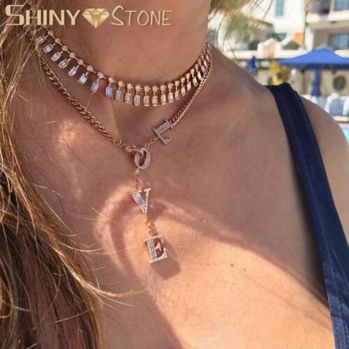 Classic Elegant Charming cz Necklace LOVE Letter Long Pendant Gold and Rose Gold Color for Women Wedding Engagement Jewelry
