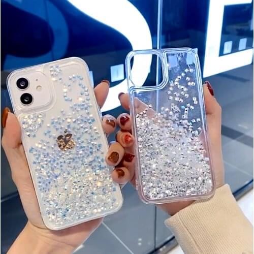 Glitter Liquid Quicksand Bling Diamond Phone case For iphone 12 11 pro max 12mini XS MAX X XR 7 8 6S 6 Plus SE2 clear cover Case