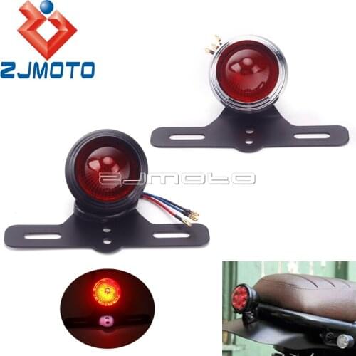 Black Silver Retro Motorcycle Tail Light Brake License Plate Bracket Taillight Mount Holder For Harley Bobber Sportster Chopper