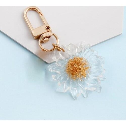 Dayoff Korea Lovely Resin Flower Keychain Keyring For Women Girl Jewelry Transparent Daisy Bag Car Key Holder Keyring Gift K99