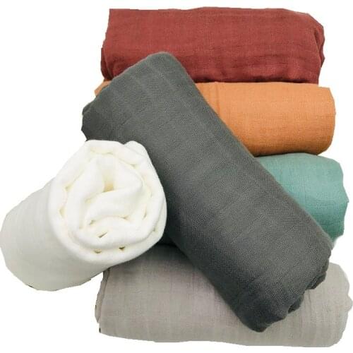 Ins hot solid color active printing very soft 70% bamboo fiber 30% cotton muslin baby blanket blankets for newborn swaddle