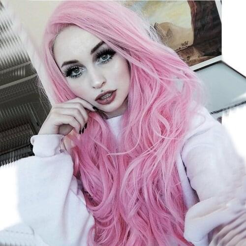 Long Kanekalon Wigs For Women Body Wave Synthetic Lace Front Wig With Baby Hair Heat Resistant Fiber Hot Pink Brown Blue Green