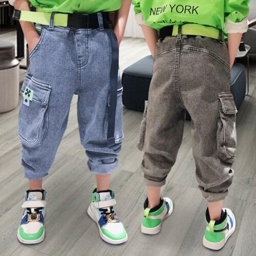 Hip hop Boys Jeans Multi-pocket Denim Joggers Pants New Trousers All match waistband Jeans Fashion Clothes Boy Wear pencil pants