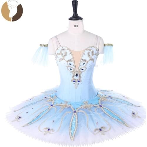FLTOTURE Ballet Classical Performance Nutcracker Tutu YT9262 Pale Blue Gradient Pancake Tutu Skirt Blue Bird Variation Costumes