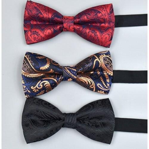 Bow Tie Mens Business Formal Necktie Double Flat Head Wine Red Monochrome Solid Color Lovely Adjustable Polyester Silk Bow Tie