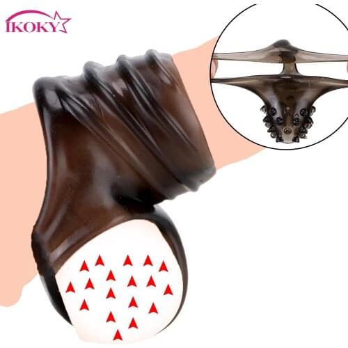 IKOKY Strap On Penis Ring Stretcher Time Delay Ejaculation Sex Toys for Men Sex toys Male Chastity Cage Strapon Cock Ring
