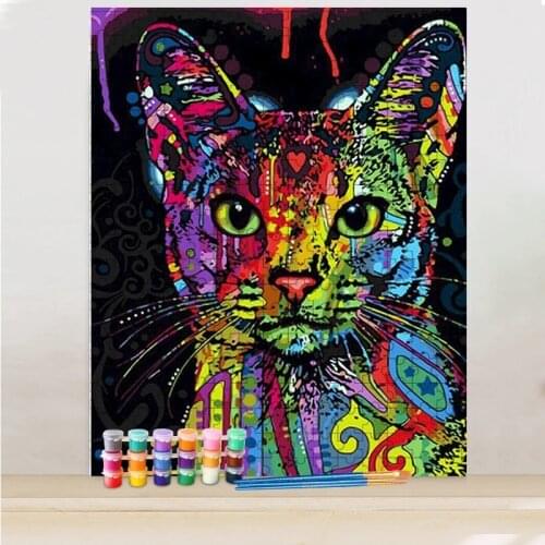 GATYZTORY DIY Painting By Numbers Jigsaw Puzzle Colorful Cat Canvas Drawing For Adult Animal Handpainted Gift Home Wall Art