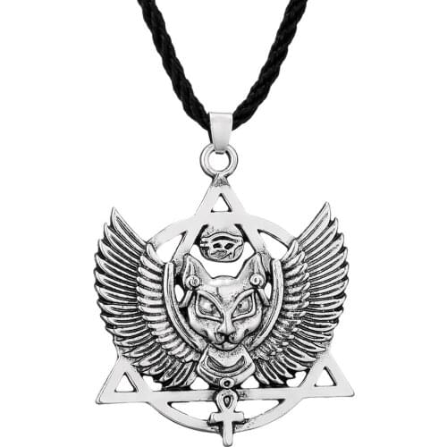 Kinitial Vintage Egyptian Cat Pendant Necklace For Men Male Retro Ankh Amulet Jewelry Charm Pendant Women Necklaces Bijoux femme