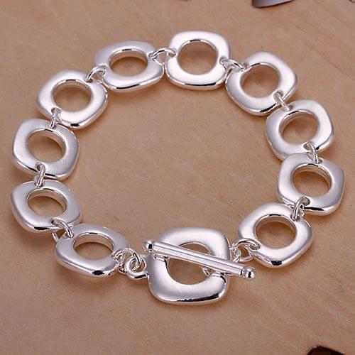 KN-H106 Free Shipping Wholesale Silver Bracelet & Bangle Geometry Silver 925 Fashion Jewelry Square Bracelet For Bridal