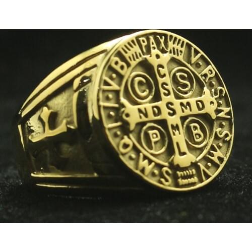 Newest Size 6 To Size 15 Unisex Saint Benedict of Nursia CSPB CSSML NDSMD 316L Stainless Steel Cross Ring