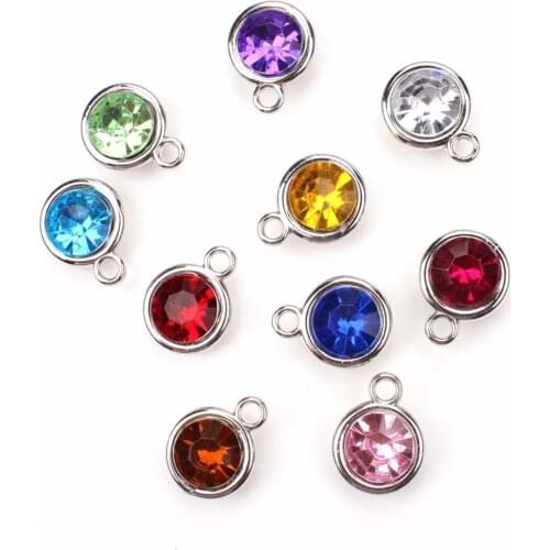 10pcs/lot New Fashion Mix Color Natural Round Acrylic Connector Charms Birthstone Beads for Necklace DIY Jewelry