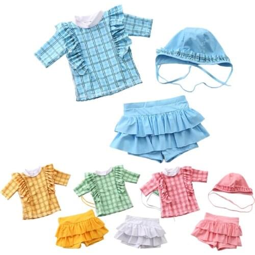 Swimsuit Girl UV Protection Short Sleeve Children Swimming Suit Ruffle Girls Swimwear Child Bathing Clothes Baby Pool Beach Wear