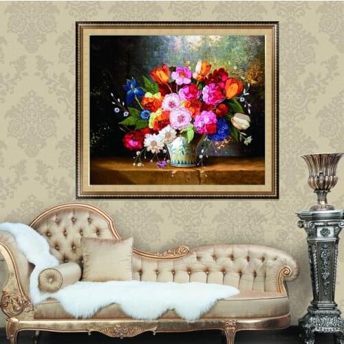 POVUOP Ribbon embroidery for living room canvas size 80X70cm Printing cross-stitch ks new living room Man ting fang