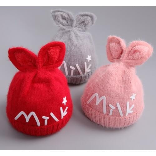 Cute Baby Hat Newborn Photo Props Soft Winter Wool Kids Caps Boys Girls Beanie Rabbit Cut Infant Muts