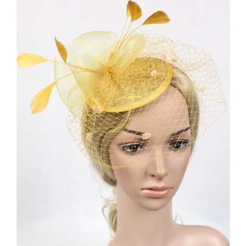Fashionable Fascinator Net Yarn Feather Hat Bridal Flower Feathers Headband Dinner Party Church 2203