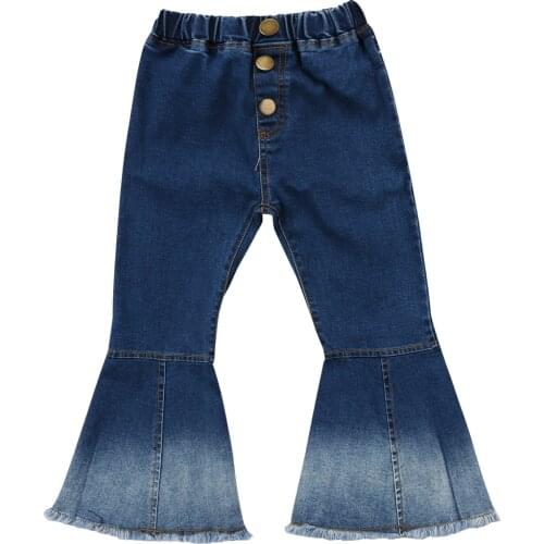 Vogue Cute Toddler Kids Baby Girl Bell-Bottoms Pants Denim Wide Leg Jeans Trousers Size 3-7T