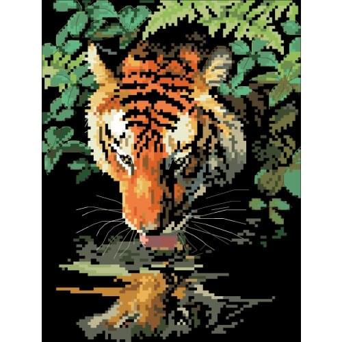 Tiger Reflection cross stitch package animal aida 18ct 14ct 11ct black cloth people kit embroidery DIY handmade needlework