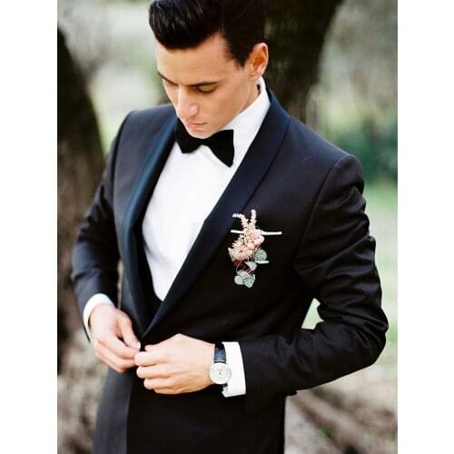 ANNIEBRITNEY Black 3 Piece Slim Fit Men Fashion Suit Cutsom Groom Wedding Tuxedo Prom Wedding Tailor Made Men Suit With Pants