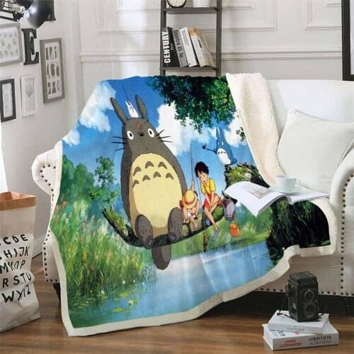 Anime Cartoon Totoro Sherpa Blanket Girly Floral Bedspread Velvet Plush Soft Comfortable Home Camping Aircraft Blankets Cute Kid