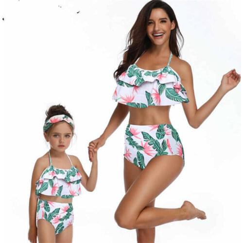 Family Matching Swimwear Sweet Kid Sexy Mother Daughter Women Kid Baby Girls High Waist Summer Beachwear Swimsuit Bikini