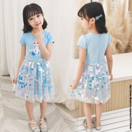 Girls Princess Summer Sequins Dresses Frozen Elsa Toddler Cospaly Dress Kids Tutu Birthday Party Clothes for Children Ball Gown