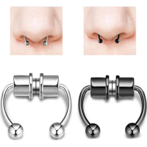 1Set Fake Septum Piercing Magnetic Horseshoe Nose Ring Non Piercing Stainless Steel Jewelry Reusable Falso Septum In Nose 2021