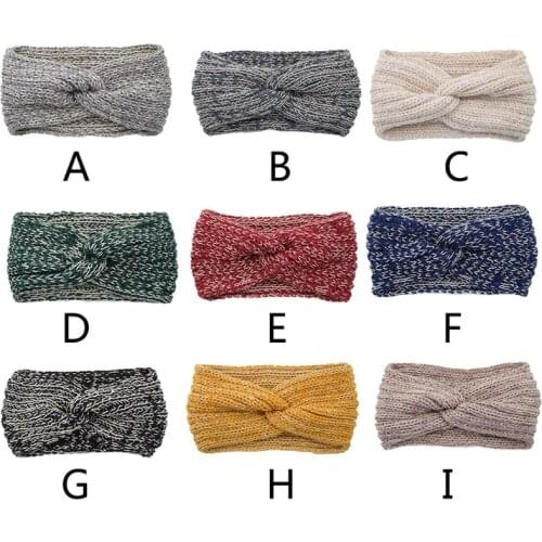 Women Handmade Shiny Crochet Knit Headband Twist Knot Center Hairband Solid Color Elastic Headwrap Turban Ear Warmer
