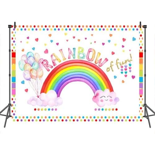 MEHOFOTO Rainbow Backdrops Girls Birthday Party Rainbow of Fun Confetti Party Background Kids Party Banner Decors Photo-booth