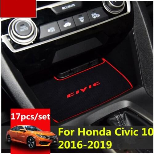 3D Rubber Mat Door Slot Pad Cup Cushion Groove Mat Lnterior Anti Slip Mat For Honda Civic 10 2016-201910th Gen 10 FC Accessories