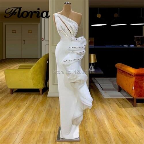 Luxury Beading Satin Evening Dresses With One Shoulder Turkish Kaftan Vestido Split Side Prom Dress Arabic Dubai Party Gown 2020