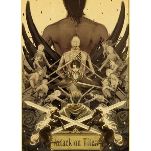 Self-adhesive Wall Stickers Janpnese Anime Attack on Titan Retro Cartoon Painting Home Decor Wall Decor Living Room Decor Poster