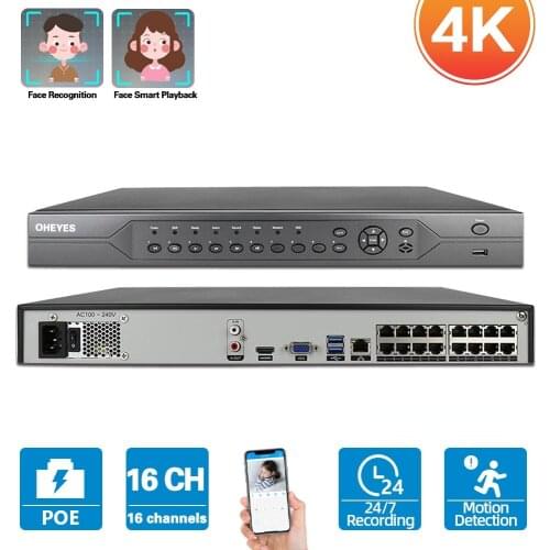 H.265 POE NVR 16CH 4K CCTV Network Video Recorder 16 Channel Face Detection Security Surveillance Video Recorder For IP Camera