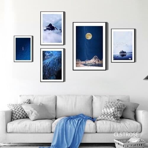 Nordic Modern Contracted Style Tranquil Dark Blue Sea Canvas Pictures Posters For Living Room Bedroom Decor Painting Unframed