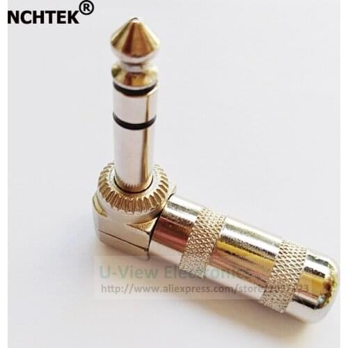NCHTEK Right Angled 90 Degree 1/4'' 6.35mm Stereo Metal Plug Microphone Audio Adapter Connector/Free Shipping/12PCS