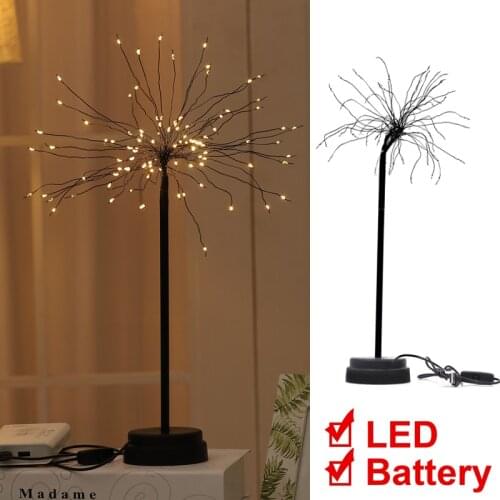 LED Night Light USB Battery Operated LED Fairy Christmas Tree Dandelion Firework Wire String Light Room Desk Lamp Lighting Decor