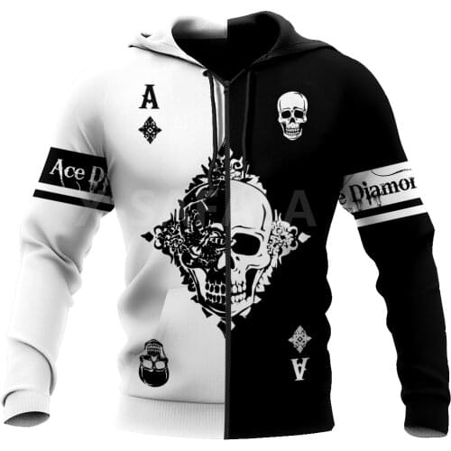 Poker Ace Diamond Skull 3D All Print Plus Hoodie Man Women Harajuku Outwear Zipper Pullover Sweatshirt Casual Unisex Jacket