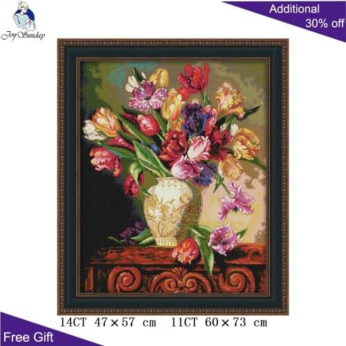 Joy Sunday Tulip Vase Home Decoration H894 14CT 11CT Counted Stamped Beautiful Flowers Handcraft Embroidery DIY Cross Stitch ki
