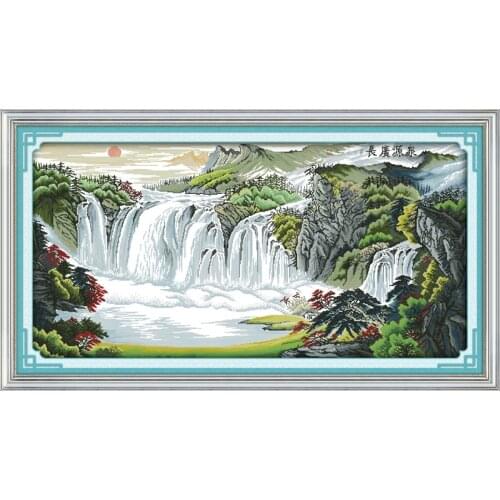 Everlasting Love River And Mountains Chinese Cross Stitch Kits Ecological Cotton Stamped 11CT DIY New Year Christmas Decorations
