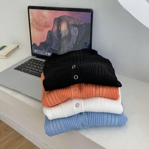 Spring and Autumn V-neck Long Sleeve Cardigan Single-breasted Ice Silk Jacket Sunscreen Knitwear Korean New Top