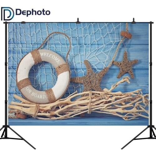 DePhoto Vinyl Cloth Newborn Children Photographic Background Summer Blue Navy Stars Fishingnet Buoy Studio Photo Backdrops