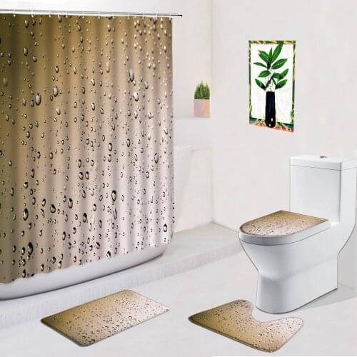 Raindrop Shower Curtain Modern Simplicity Anti-Slip Home Decor Bath Mat Toilet Cover Pad Flannel Bathroom Carpet Set Washable
