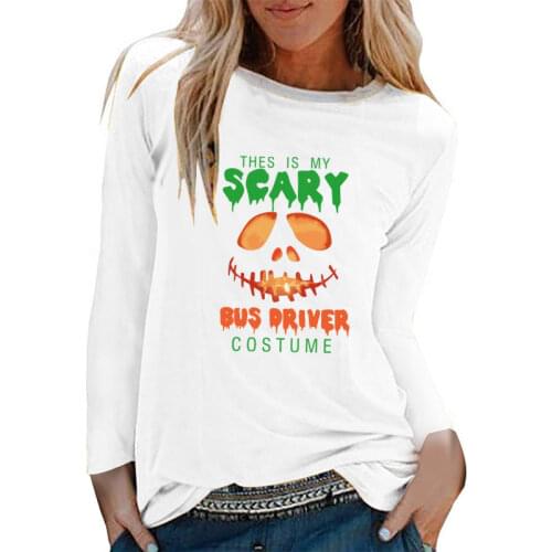 Thes Is My Scary Bus Driver Costume Print Long Sleeve T-shirts Women Autumn Winter Graphic Tees Fashion White O Neck Ladies Tops